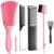 EZ Detangler Brush with Edge Brush, Rat Tail Combs Set for Natural, Curly, Wet/Dry, Black Hair, Flex Detangling Brush set for Hair Style and Cuting, No Pain and Easy Clean in Daily Use（Pink + Black)