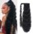 Corn Wave Ponytail Extension Clip in – 22 Inch Long Wavy Curly Wrap Around Pony Tail Heat Resistant Synthetic Hairpiece for Women (Natural Black #1B)