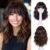Short Wavy Wig with Bangs for Women Curly Wigs Natural Wavy Synthetic Wigs for Daily Party Cosplay 14inch(Brown Highlight)