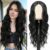 ShowCoco Black Wig for Women 26 Inch Pre Cut Hand-Tied Lace Long Wavy Natural Hairline Middle Part Hair Replacement Wigs for Women Beginners Natural Synthetic Wig for Daily Party 3 Seconds to Wear