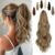 FELENDY 16″ Ponytail Extension Long Curly Wavy Ponytails Clip in Claw Hair Extension Pony Tails Natural Looking Synthetic Hairpiece for Women Light Brown mix Ash Blonde