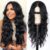 AISI HAIR Black Wig for Women, Long Wavy Lace Hairline Middle Part Synthetic Heat Resistant Wig for Daily Party-26 Inch